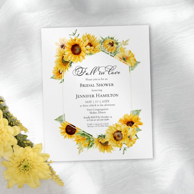 Fall In Love Sunflower Bridal Shower Invitations (Creator Uploaded)