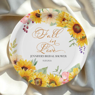 Fall in Love Sunflower Bridal Shower Paper Plate