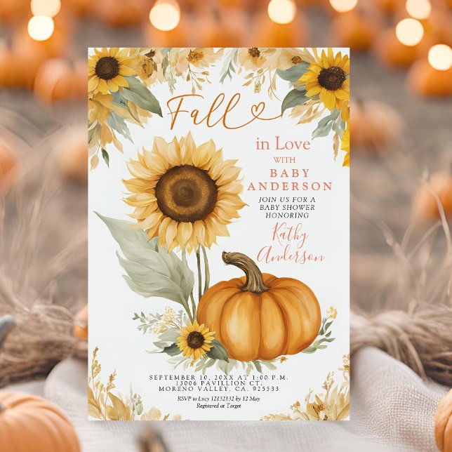 Fall in Love Sunflower Pumpkin Baby Shower Invitation (Creator Uploaded)