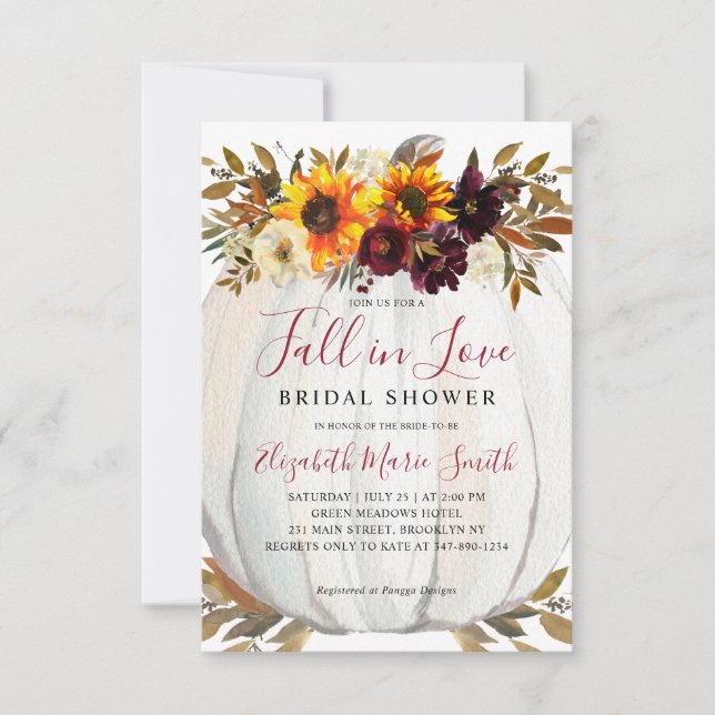 Fall in Love Sunflower Pumpkin Bridal Shower Card (Front)