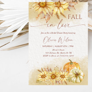 Fall in Love Sunflower & Pumpkin Bridal Shower  Invitation