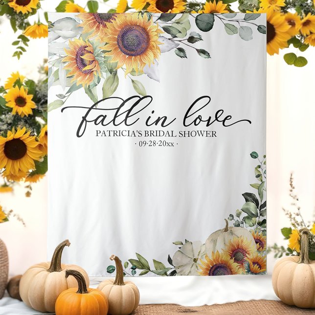 Fall In Love Sunflowers Bridal Shower Backdrop Tapestry (Creator Uploaded)