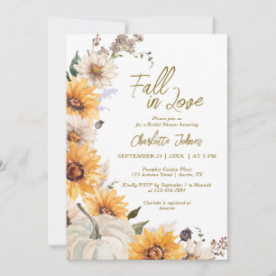 Fall In Love Sunflowers Pumpkin Boho Bridal Shower Invitation