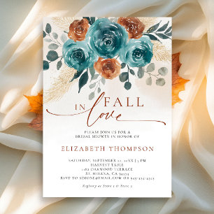 Fall in Love Teal Burnt Orange Boho Bridal Shower Invitation