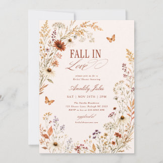 Fall In Love Terracotta Floral Bridal Shower Invitation