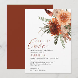 Fall In Love Terracotta Floral Bridal Shower  Invitation