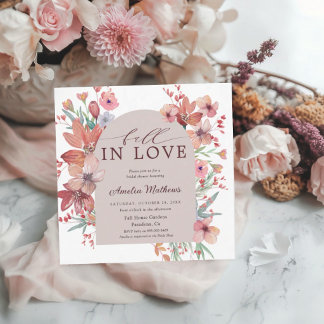 Fall In Love Terracotta Floral Bridal Shower Invitation