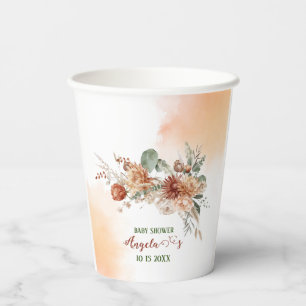 Fall in Love Terracotta Flowers Watercolor baby sh Paper Cups