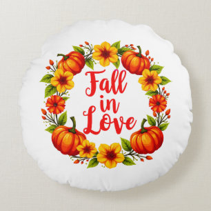 Fall in Love: Vibrant Autumn Wreath Design Round Pillow