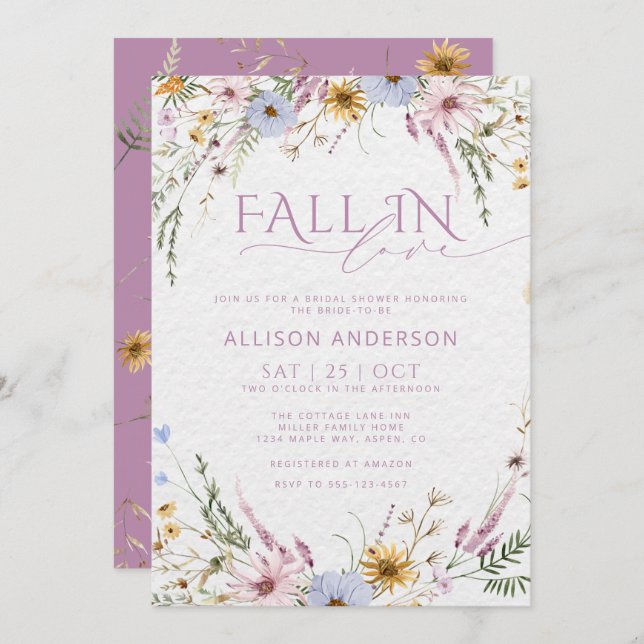 Fall In Love Watercolor Bridal Shower Invitation (Front/Back)