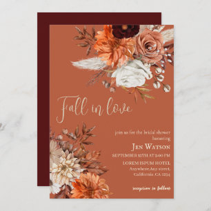 Fall in love watercolor floral fall Bridal shower Invitation
