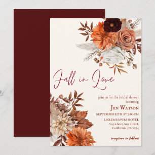 Fall in love watercolor floral fall Bridal shower Invitation