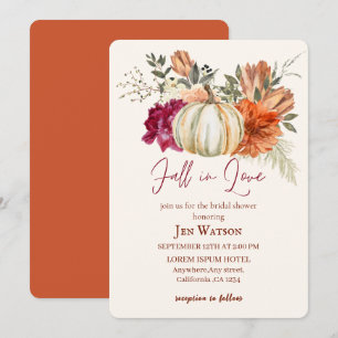 Fall in love watercolor floral fall Bridal shower Invitation