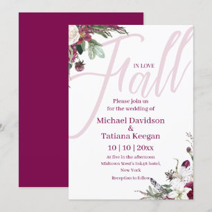 fall in love watercolor flowers autumn wedding invitation