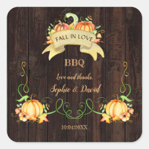 Fall In Love Watercolor Pumpkin Old Barn BBQ Square Sticker