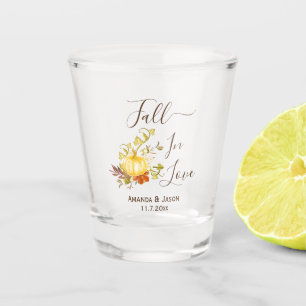 Fall In Love   Watercolor Pumpkin Wedding Favour Shot Glass