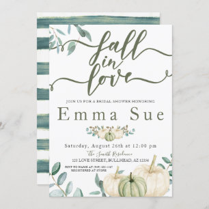 Fall In Love Watercolor Pumpkins Bridal Shower Invitation