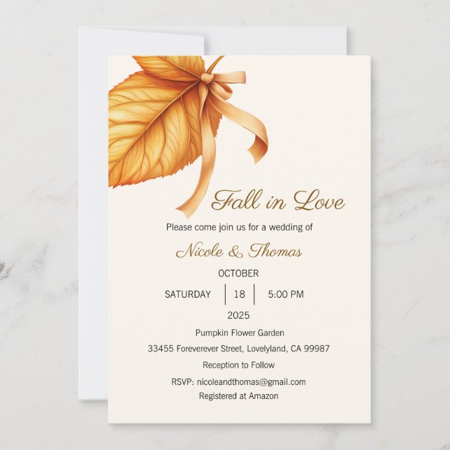 Fall in Love Wedding, Bride to Be Invitation (Front)