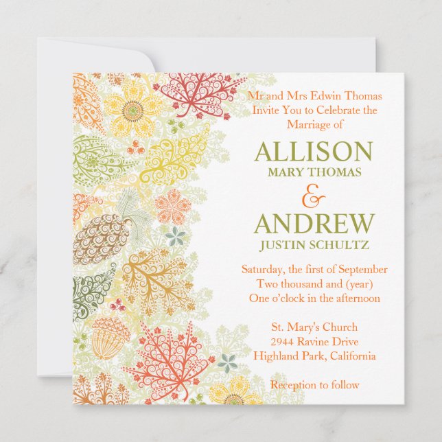 Fall in Love Wedding Invitation (Front)