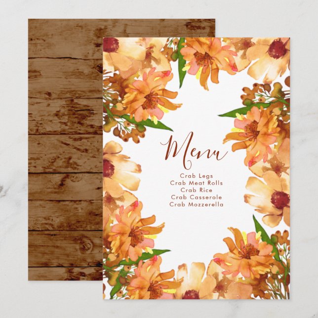 Fall In Love Wedding Rustic Autumn Menu (Front/Back)