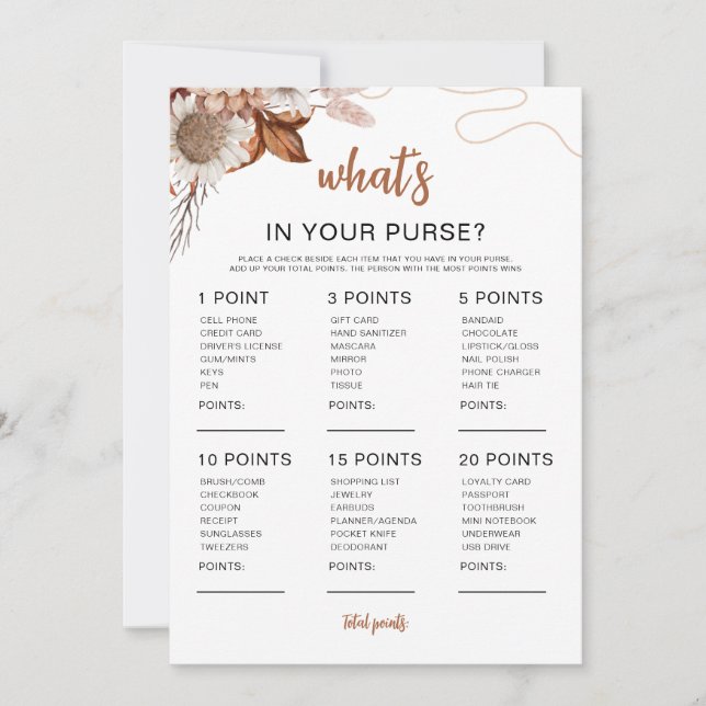 Fall in love | What's In Your Purse Bridal Shower  Invitation (Front)