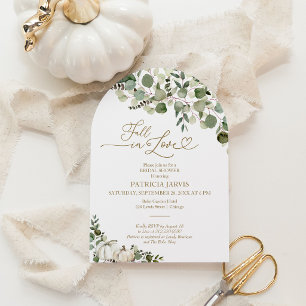 Fall in Love White Pumpkin Greenery Bridal Shower Invitation