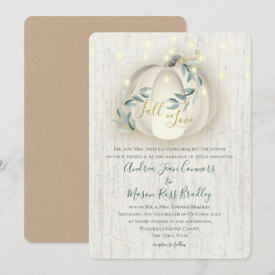 Fall in Love White Pumpkin & Lights Rustic Wedding Invitation