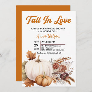 fall in love white pumpkin pampas bridal shower  invitation