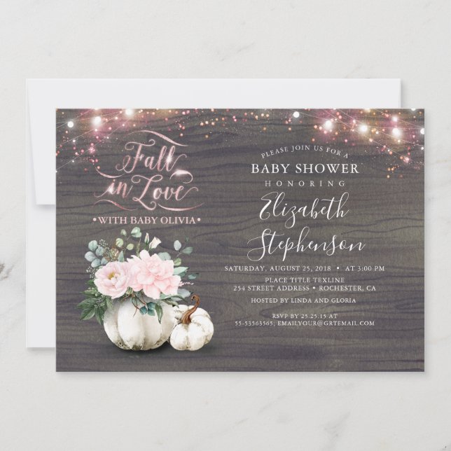 Fall in Love White Pumpkin Rustic Baby Shower Invi Invitation (Front)