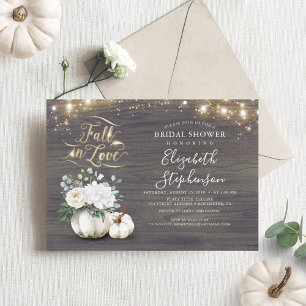 Fall in Love White Pumpkin Rustic Bridal Shower Invitation