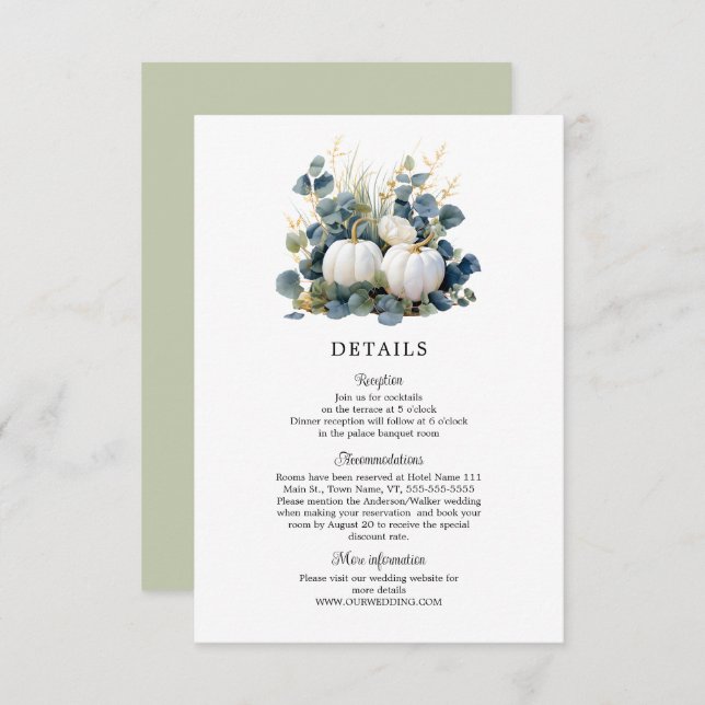 Fall in love White pumpkins and eucalyptus details Enclosure Card (Front/Back)