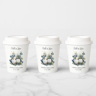 Fall in love white pumpkins and greenery paper cups