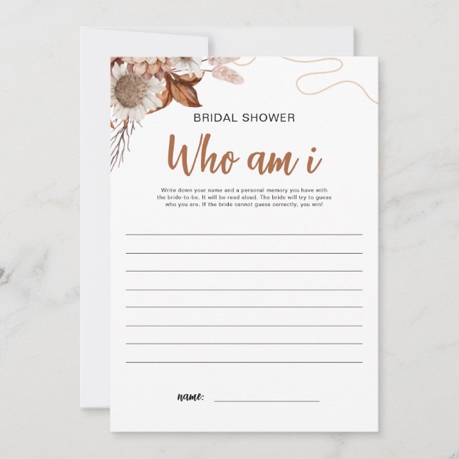Fall in love | Who Am I Bridal Shower Game Card (Front)