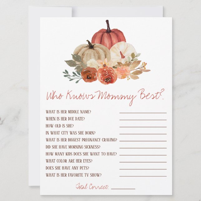 Fall in Love Who Knows Mommy best Baby Shower Game Invitation (Front)