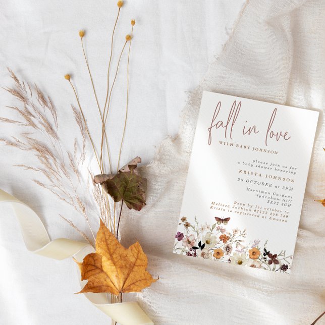 Fall in Love Wild Flowers Floral Baby Shower Invitation (Creator Uploaded)