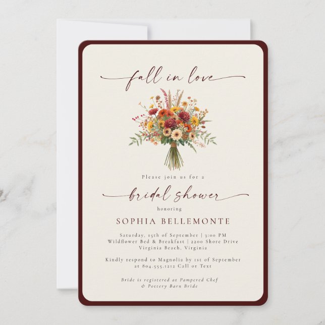 Fall in Love Wildflower Fall Bridal Shower  Invitation (Front)