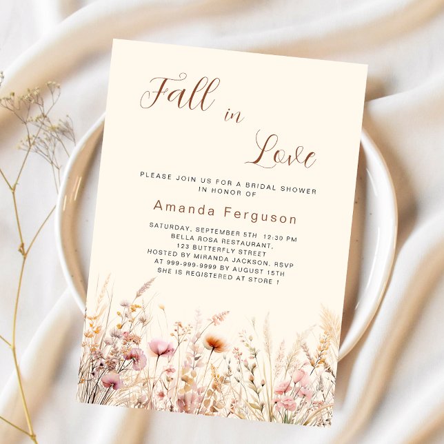 Fall in love wildflowers beige boho Bridal Shower Invitation (Creator Uploaded)