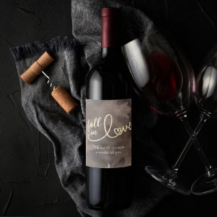 Fall in Love with Autumn   Brown and Gold Wedding Wine Label