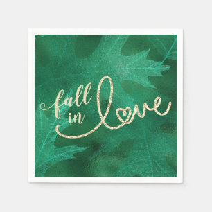 Fall in Love with Autumn Emerald Green and Gold Napkin