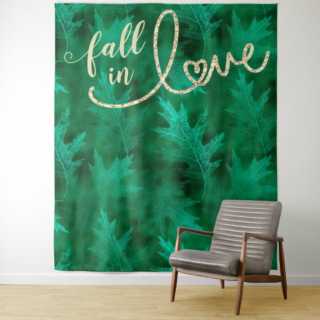Fall in Love with Autumn | Emerald Photo Backdrop Tapestry (In Situ)