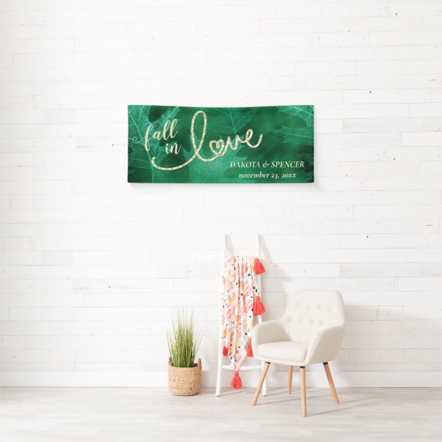 Fall in Love with Autumn | Green and Gold Shower Banner (Insitu)