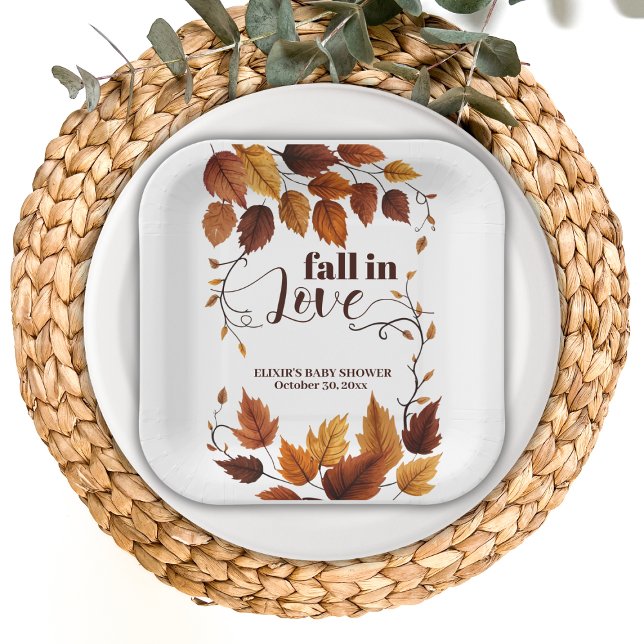 Fall In Love With Autumn Leaves Baby Shower Paper Plate (Creator Uploaded)