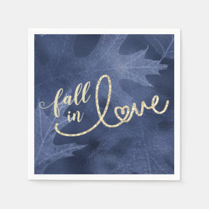 Fall in Love with Autumn   Navy Blue and Gold Napkin