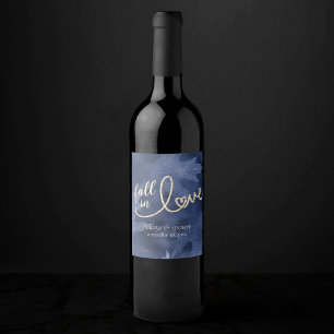 Fall in Love with Autumn   Navy Blue Gold Wedding Wine Label