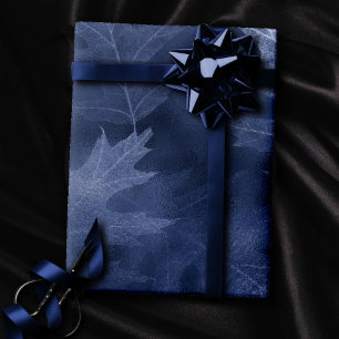 Fall in Love with Autumn Navy Blue Leaf Pattern Wrapping Paper