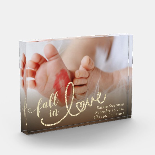 Fall in Love with Autumn | New Baby Stats Keepsake Photo Block (Left)