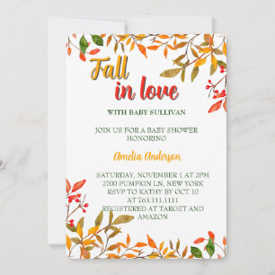 Fall In Love With Baby Autumn Leaves Baby Shower Invitation