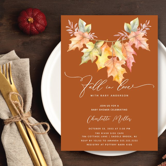 Fall In Love With Baby Autumn Leaves Shower Invitation (Creator Uploaded)