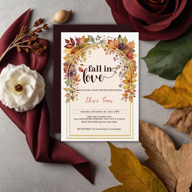 Fall In Love With Baby Autumn Leaves Shower Invitation (Creator Uploaded)