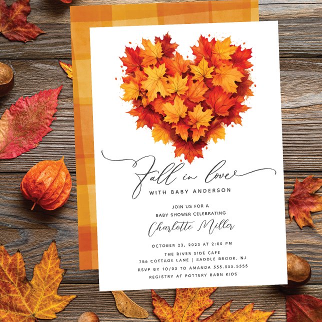 Fall In Love With Baby Leaf Heart Baby Shower Invitation (Creator Uploaded)